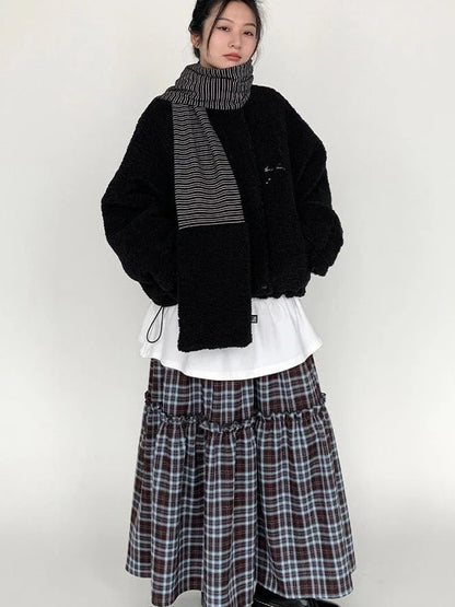 Blackberry Plaid Sherpa-Lined Winter Jacket Coats