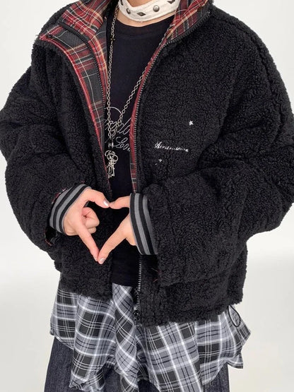 Blackberry Plaid Sherpa-Lined Winter Jacket Coats