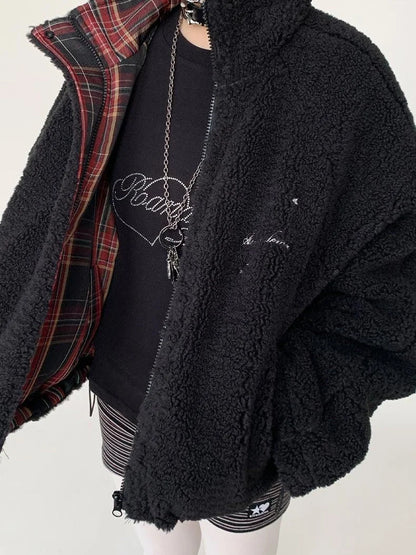 Blackberry Plaid Sherpa-Lined Winter Jacket Coats
