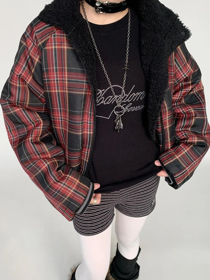 Blackberry Plaid Sherpa-Lined Winter Jacket Coats
