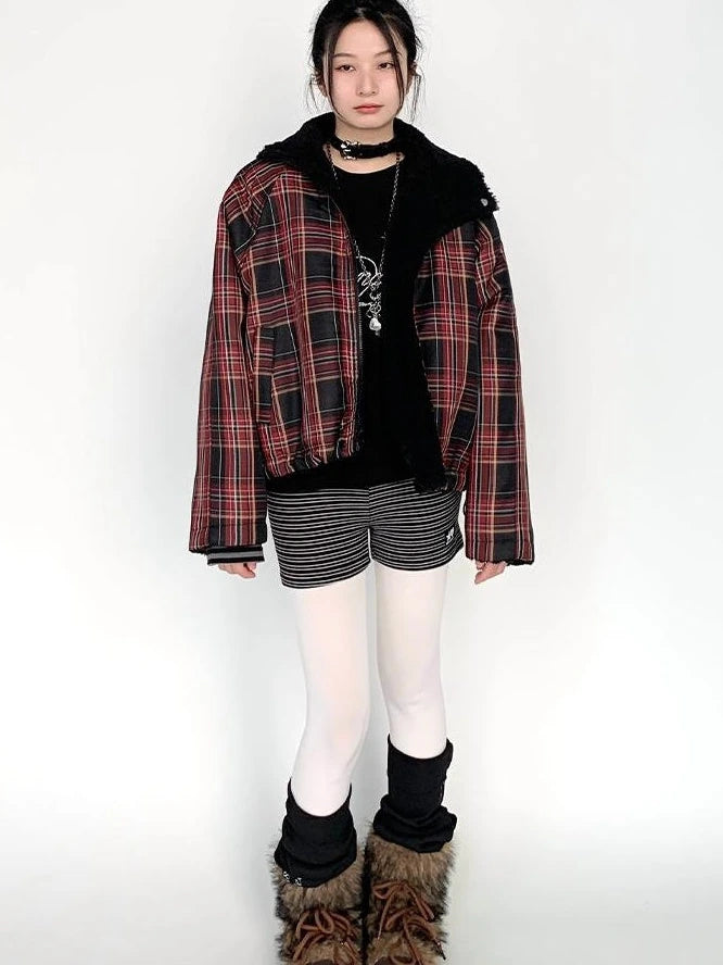 Blackberry Plaid Sherpa-Lined Winter Jacket Coats