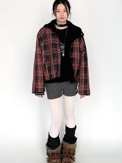Blackberry Plaid Sherpa-Lined Winter Jacket Coats