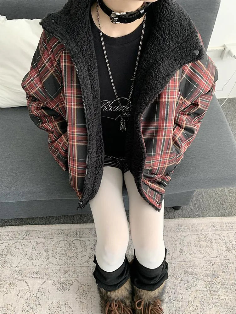 Blackberry Plaid Sherpa-Lined Winter Jacket Coats