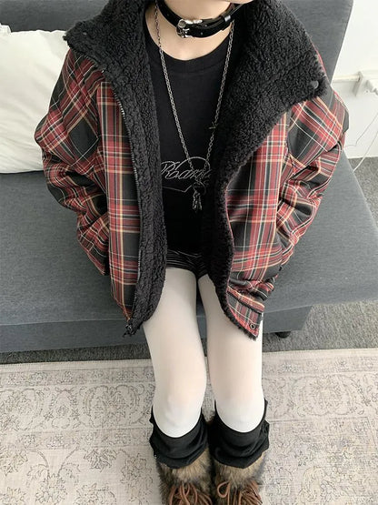 Blackberry Plaid Sherpa-Lined Winter Jacket Coats