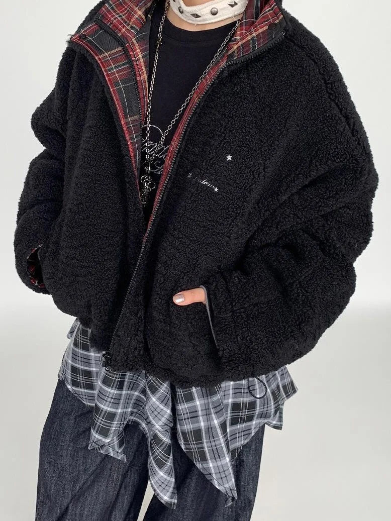 Blackberry Plaid Sherpa-Lined Winter Jacket Coats