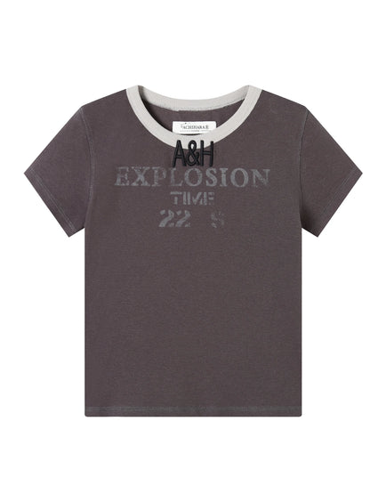 Explosion Color Block Ribbed Lettering Tee