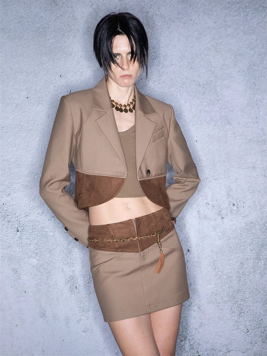 Slipping Dusk Studded Peplum Blazer Set