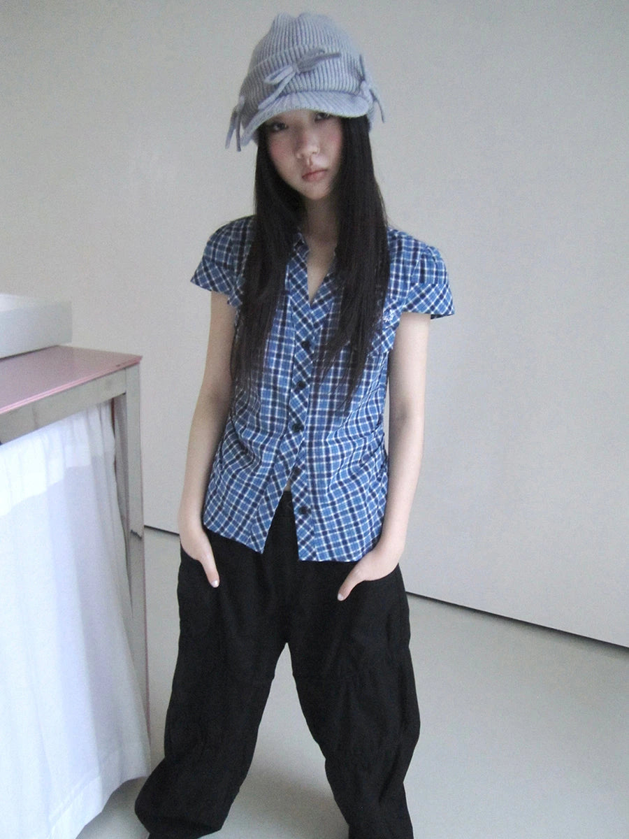 Summer Checkered Polo Waist Fit Short Sleeve Shirt