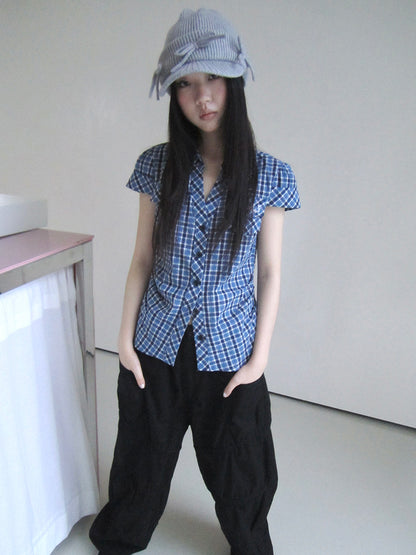 ang project Summer Checkered Polo Waist Fit Short Sleeve Shirt