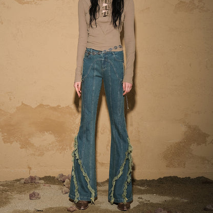 UpdateNN NORTH NODE Fringed Hem Flared Denim Pants