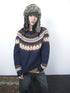 Updateang project Fair Isle Knit Sweater Women Vintage Winter Blue Loose