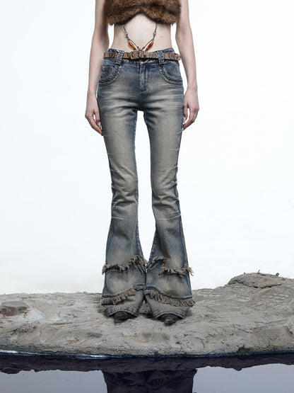 NN NORTH NODE Ruffle Wash Flared Denim Trousers