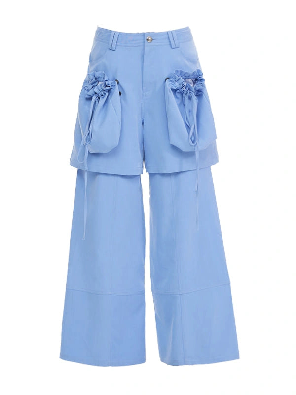Detachable Sky Blue Straight Leg Pants