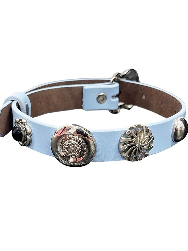 Vintage Punk Blue Leather Collar Choker with Studs