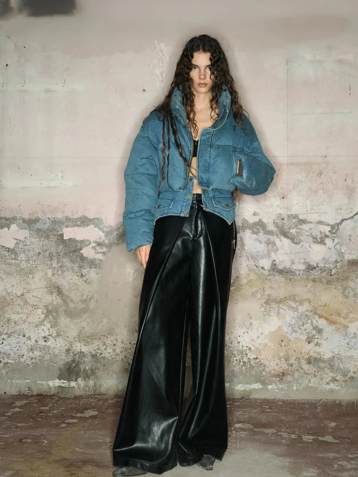 Short Puffer Jacket With 90 White Duck Down In Denim Style