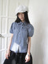 Puff Sleeve Plaid Short Sleeve Shirt