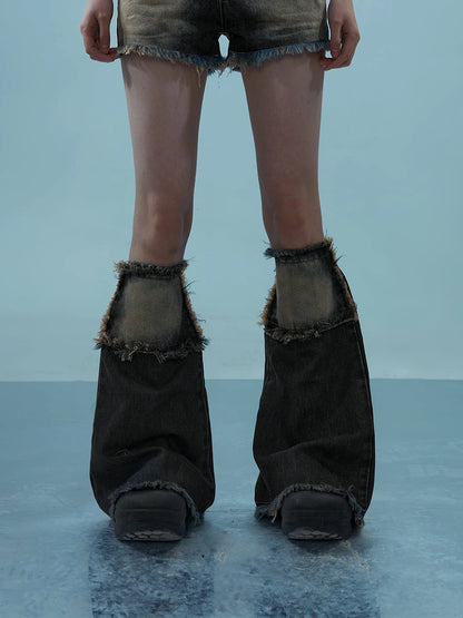 Vintage Frayed Denim Shorts Washed Indigo