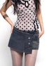 Flowers birds Market Low Waist Blue Grey Stretch Denim Shorts With Detachable Fur Trim