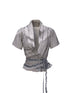 Flowers birds Market Detachable Faux Fur Collar Knit Cardigan