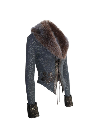 Detachable Faux Fur Collar Embroidered Sweater Shirt