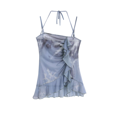 c Sea Dream Mesh Camisole Top V-Neck T-Shirt Long-Sleeve