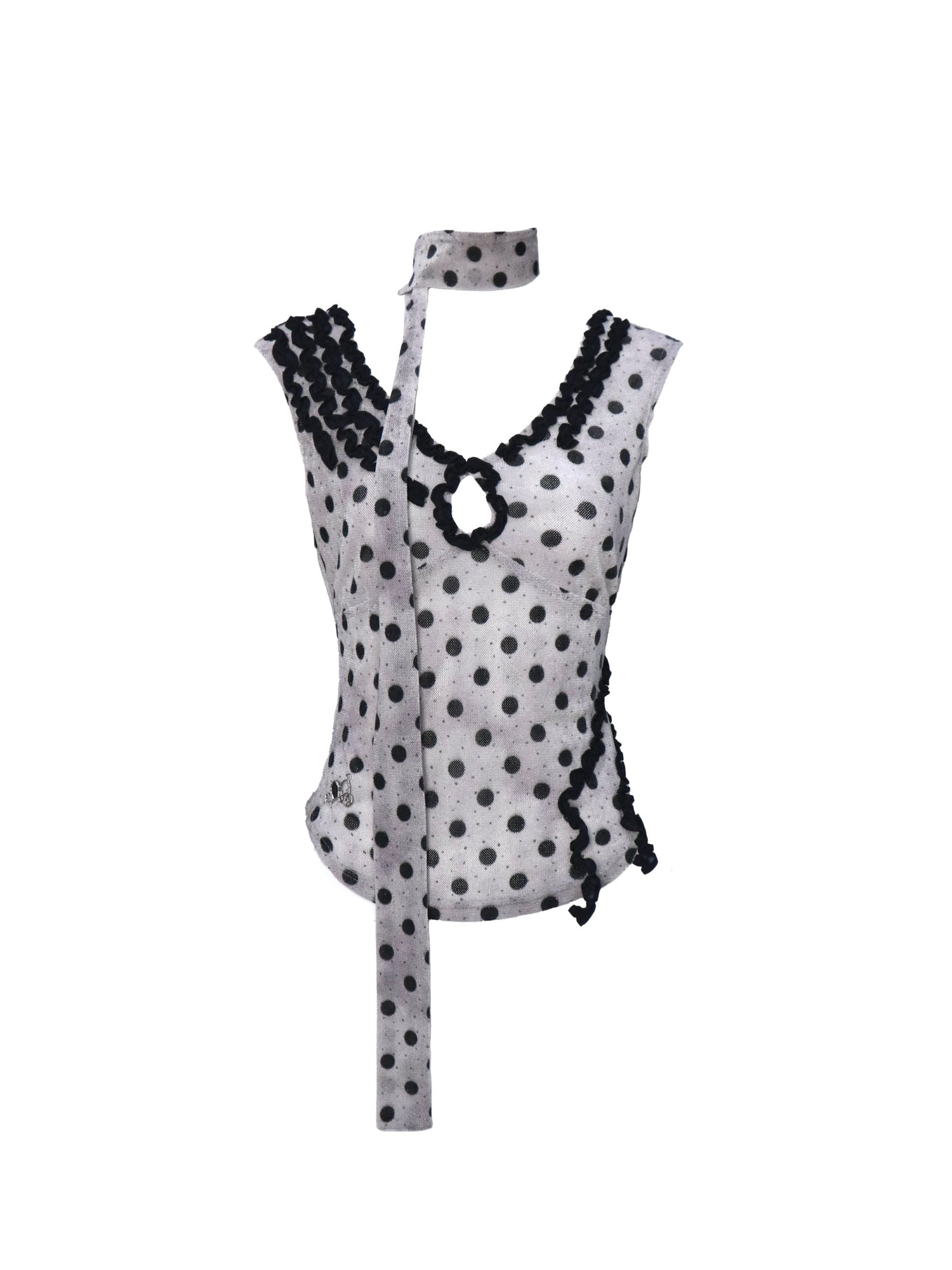 Flowers birds Market Low Cut Lace Velvet Dot Camisole Top
