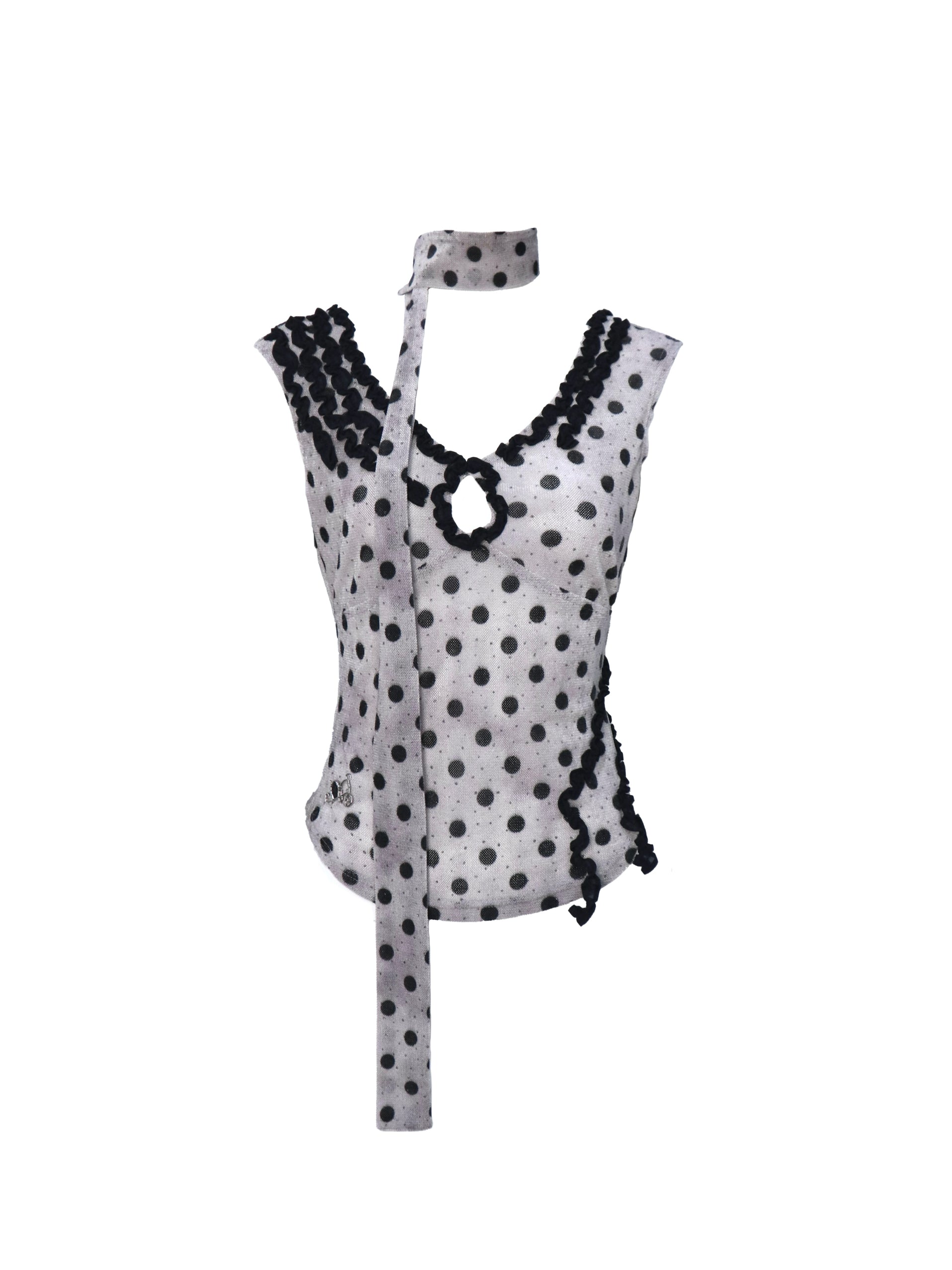 Flowers birds Market Low Cut Lace Velvet Dot Camisole Top
