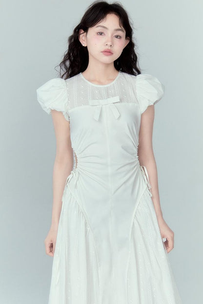 DIDDI MODA Blue Grid High Waist Ruffled Hollow Out A Line Maxi Dress