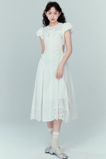 DIDDI MODA Blue Grid High Waist Ruffled Hollow Out A Line Maxi Dress