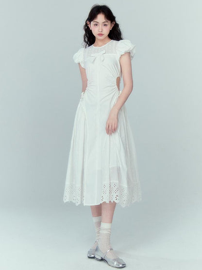 DIDDI MODA Blue Grid High Waist Ruffled Hollow Out A Line Maxi Dress