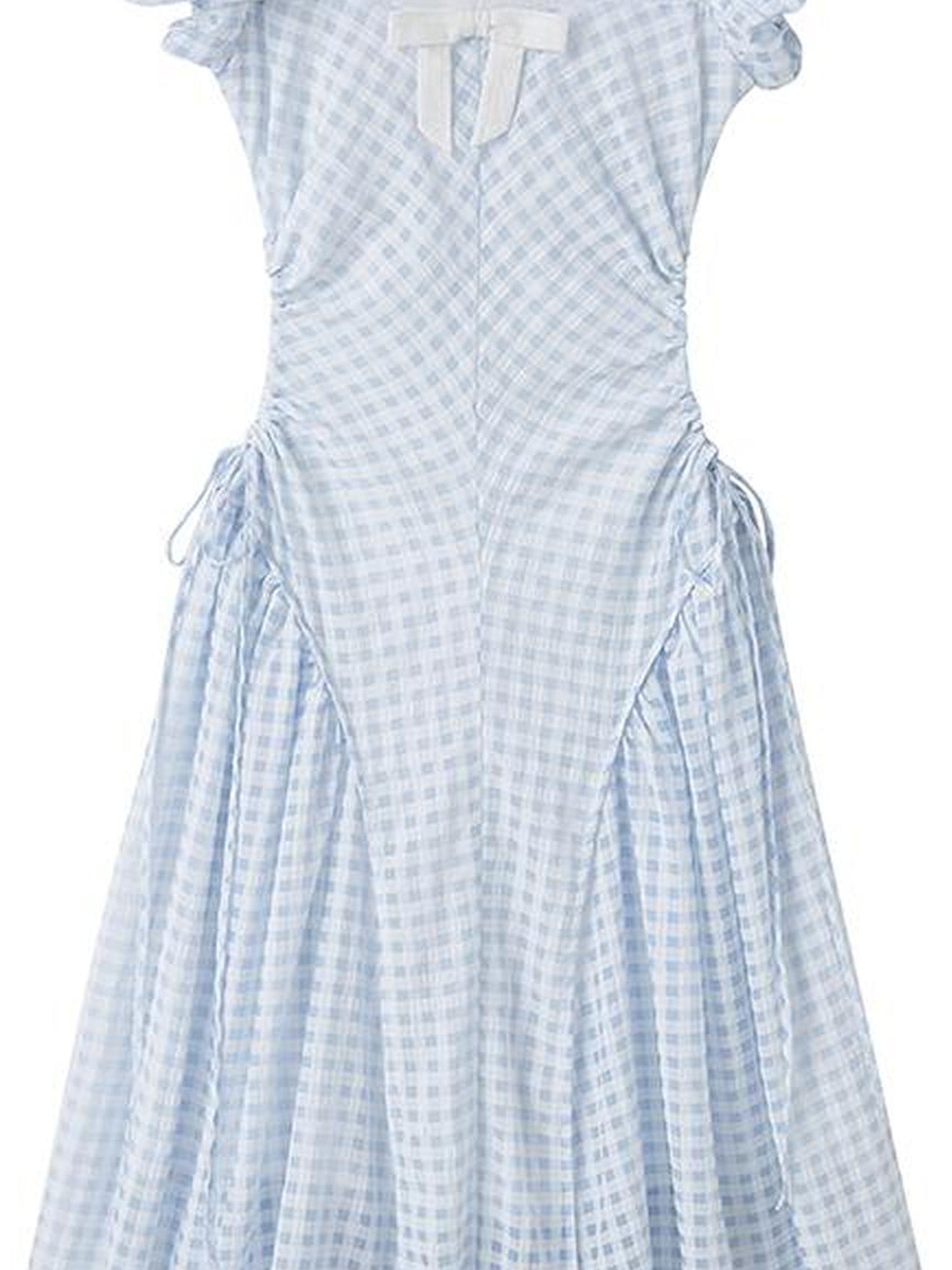 DIDDI MODA Blue Grid High Waist Ruffled Hollow Out A Line Maxi Dress