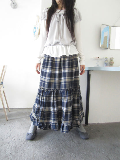 ang project Vintage Plaid Lace Up Waist A Line Skirt