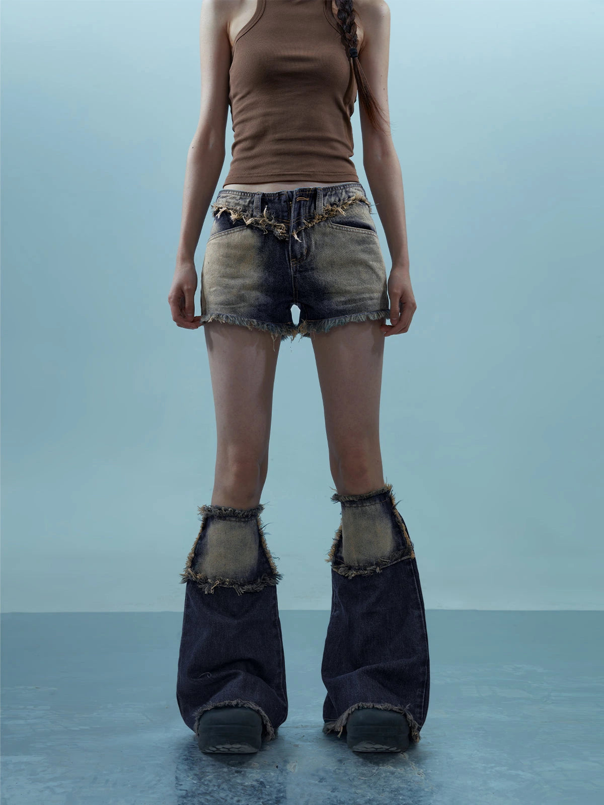 Vintage Frayed Denim Shorts Washed Indigo