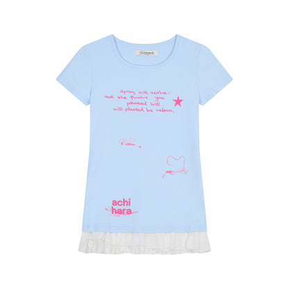Achihara Time Bandage Floral Trim Tee