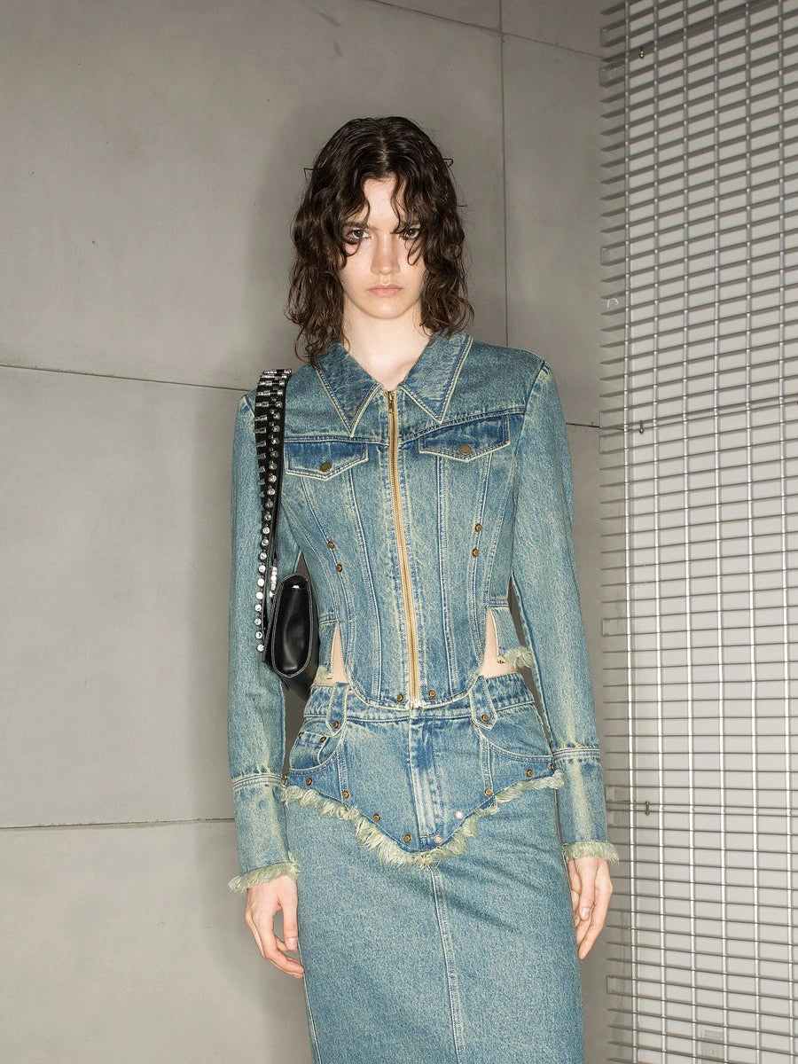 Distressed Frayed Denim Set 2024SS
