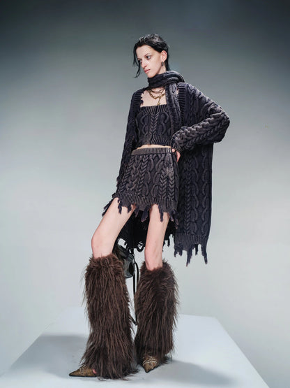 Vintage Washed Thick Cable Knit Sweater Set