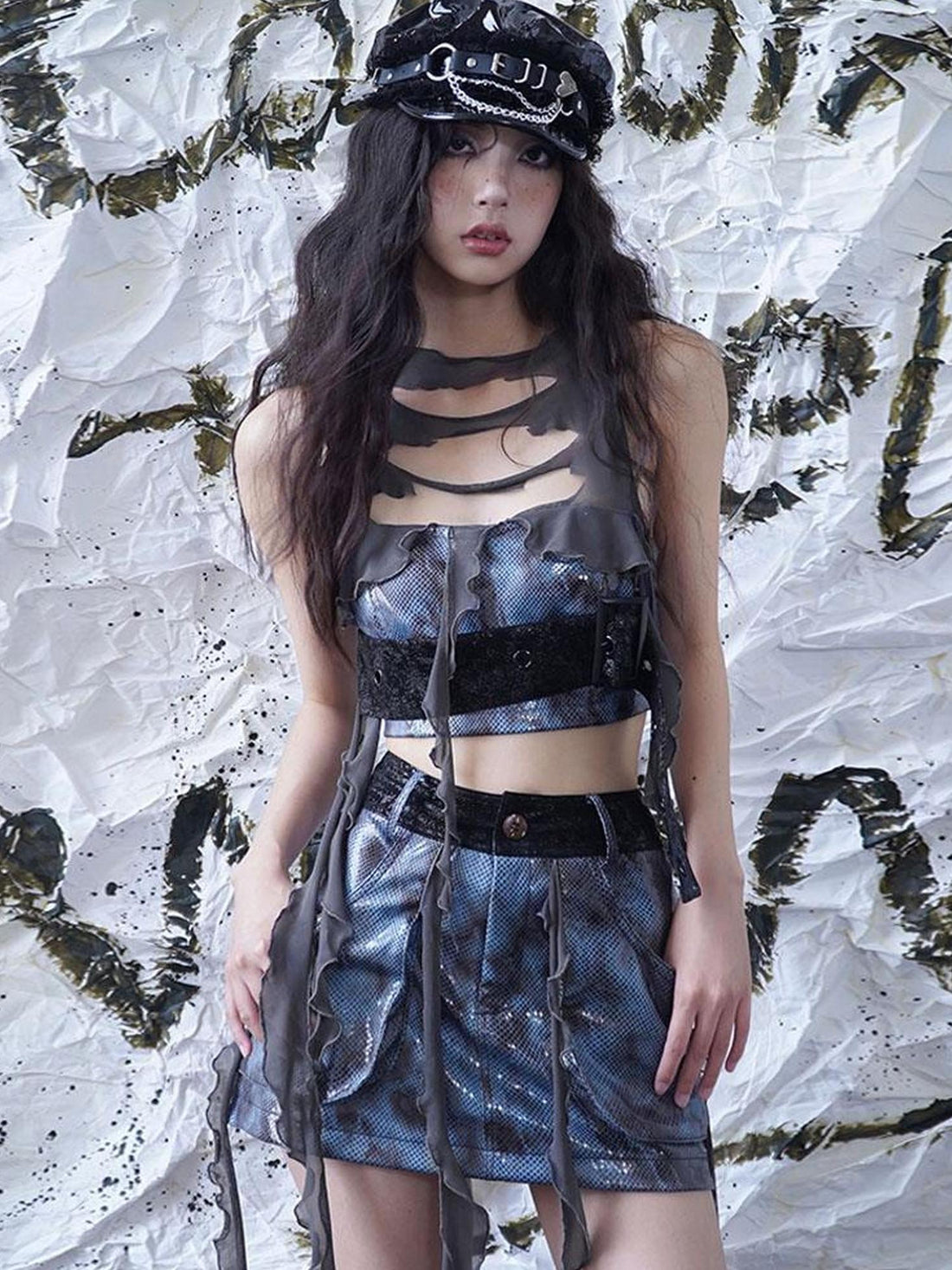 WSW WUSHENWU Blue Margarita Distressed Leather Vest