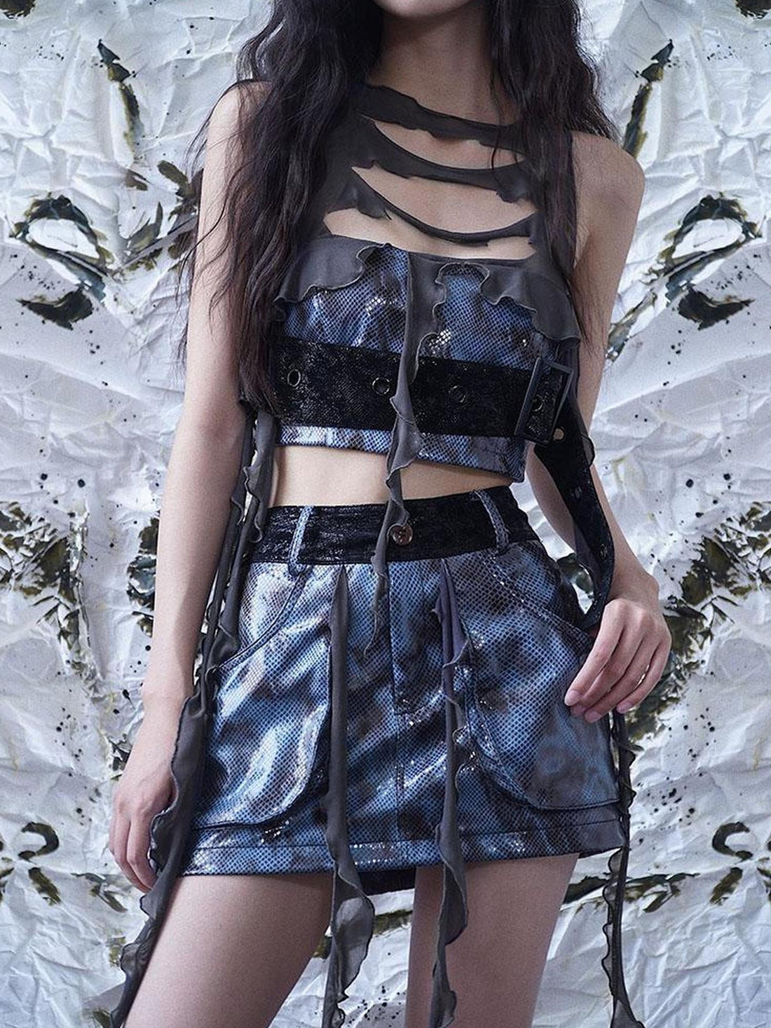 WSW WUSHENWU Blue Margarita Distressed Leather Vest