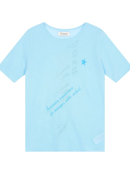 Sea Salt French Print Cropped Tee V-Neck T-Shirt Long-Sleeve