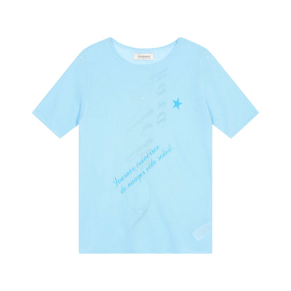 Achihara Sea Salt French Print Cropped Tee V-Neck T-Shirt Long-Sleeve