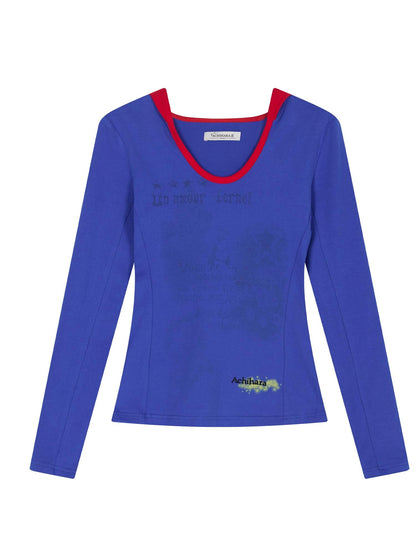 Achihara Starry Rain Hooded Tee V-Neck T-Shirt Long-Sleeve