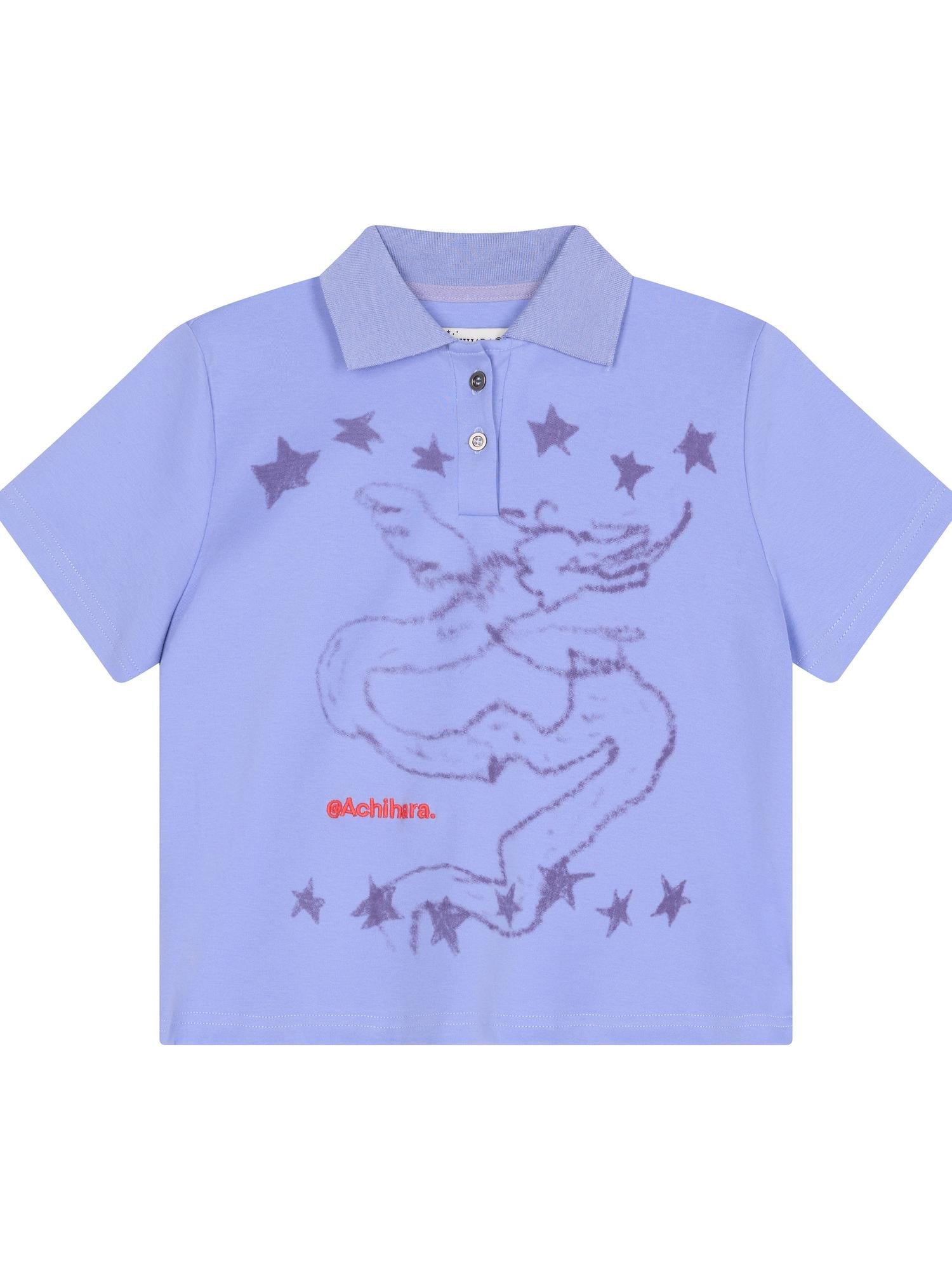 Achihara Digital Dragon Polo Tee V-neck T-shirt Long-Sleeve