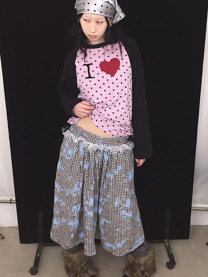 Ttsunami Blue Splatter Print Flared Midi Skirt With Layers Skirts