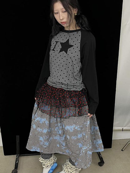 Ttsunami Blue Splatter Print Flared Midi Skirt With Layers Skirts