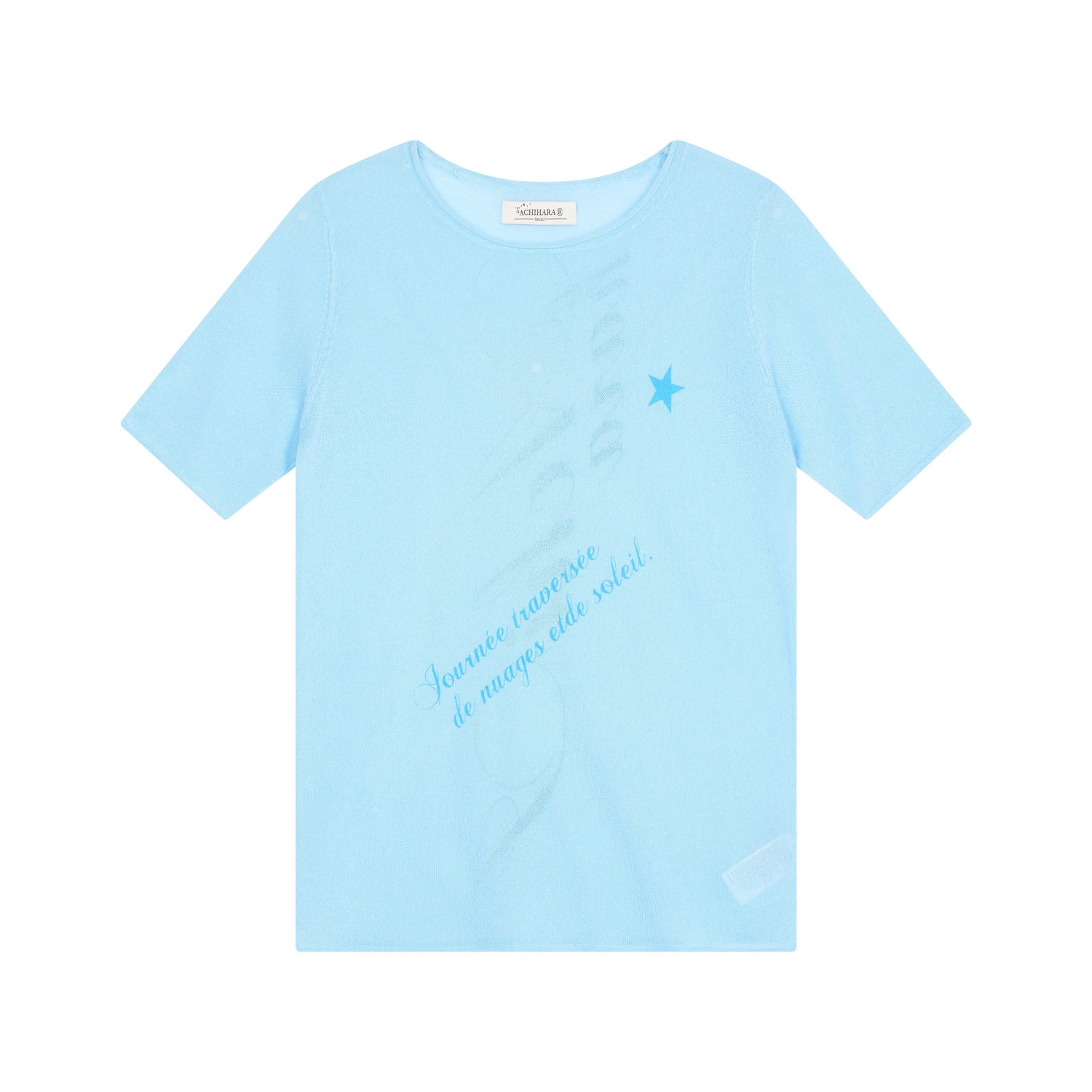 Achihara Sea Salt French Print Cropped Tee V-Neck T-Shirt Long-Sleeve