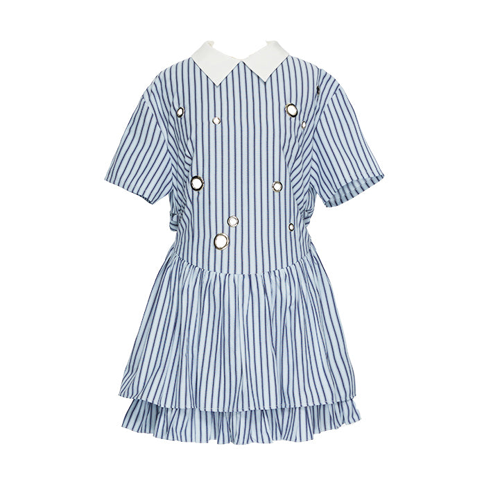 YOSHUYUKI Yoshu Yuki Striped Shirt Dress With Eyelet Punk Trim