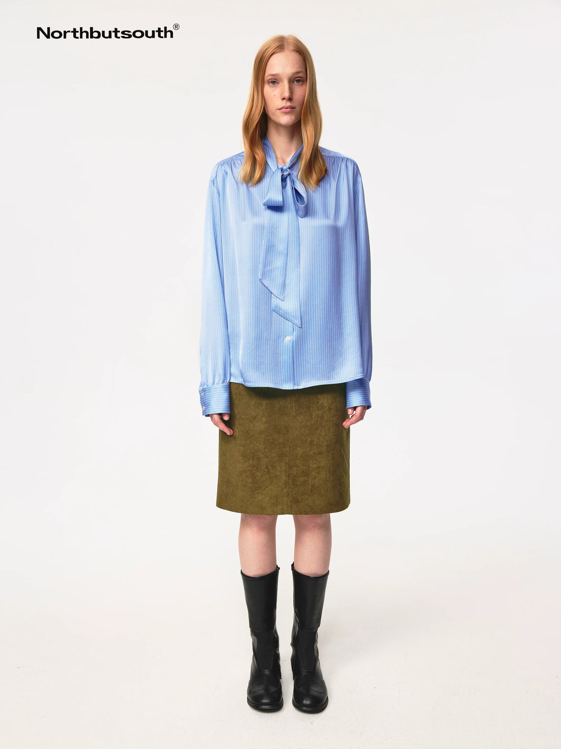 Blue Striped Acetate Bow Tie Layering Shirt