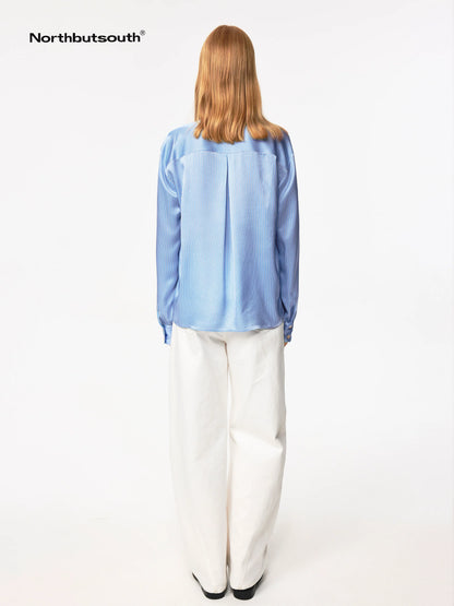 Blue Striped Acetate Bow Tie Layering Shirt