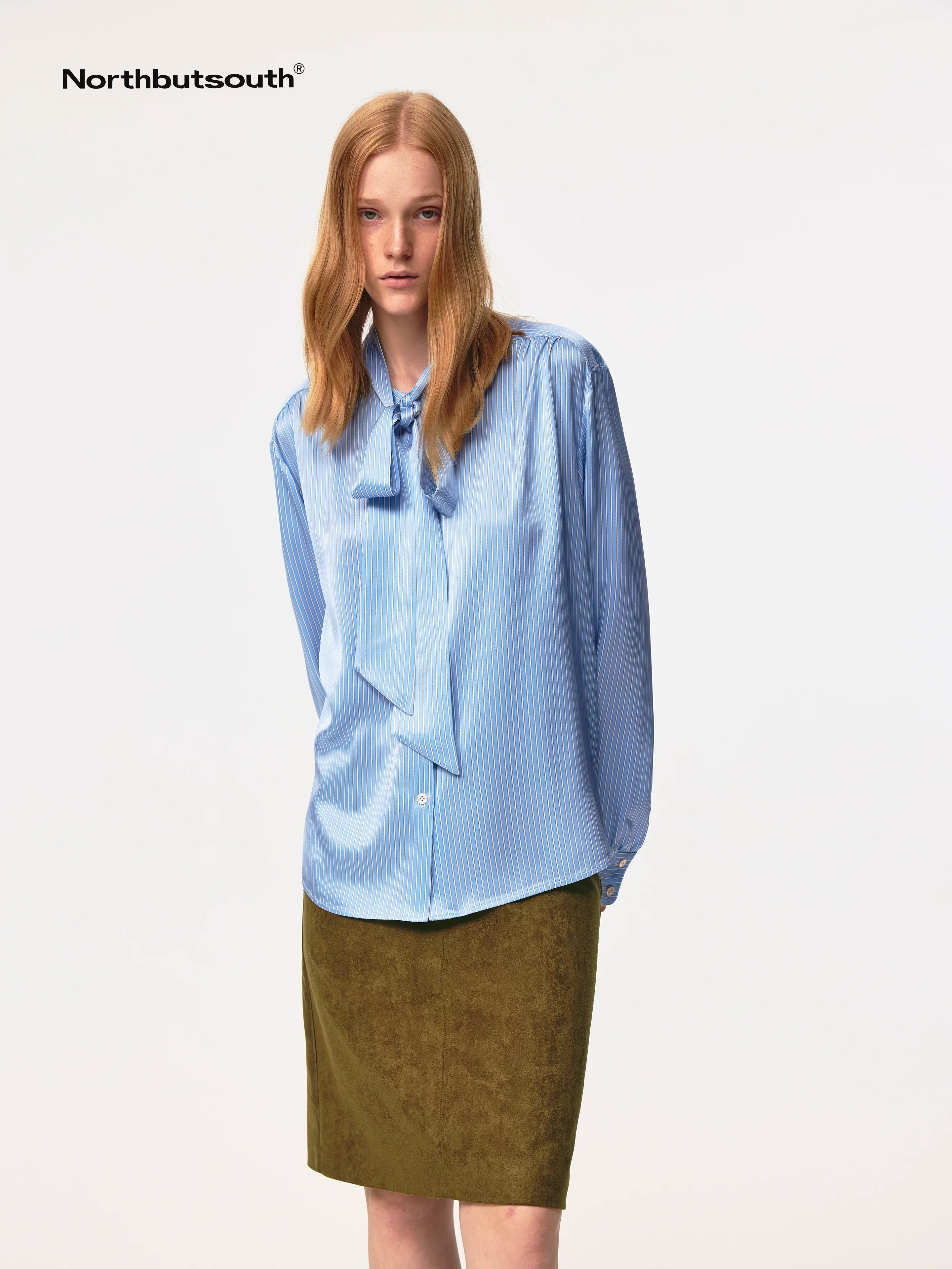 Blue Striped Acetate Bow Tie Layering Shirt