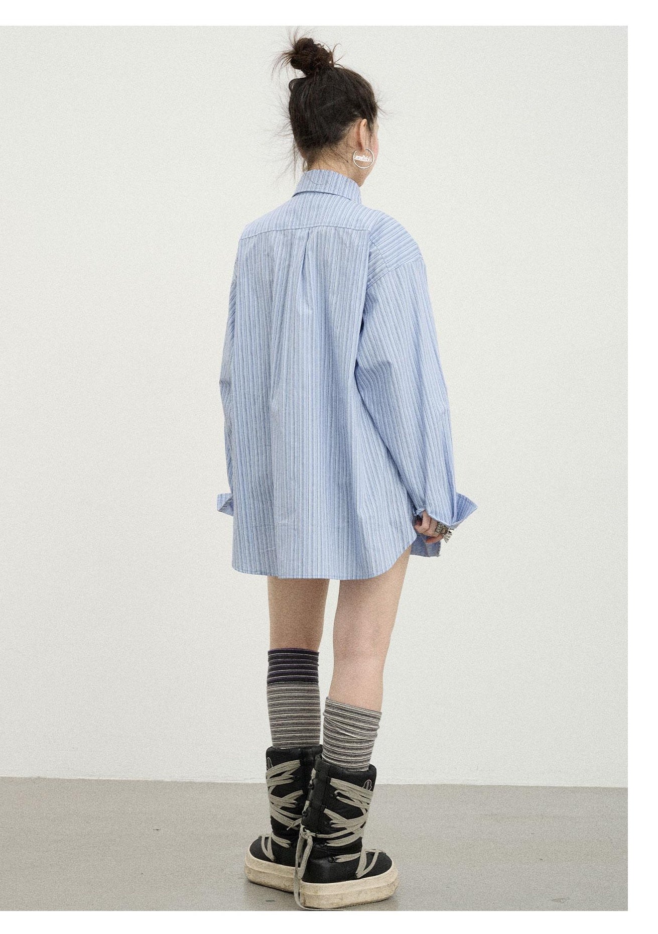 Blue Striped Letter Print Long Sleeve Shirt